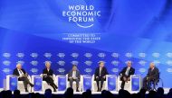 Christine Lagarde, Director, International Monetary Fund (IMF), Haruhiko Kuroda, Governor of the Bank of Japan, Philip Hammond, Britain's Chancellor of the Exchequer, Laurence Fink, Chairman and CEO BlackRock and Wolfgang Schaeuble, German Minister of Fin