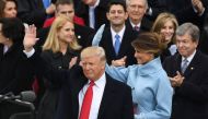 US President Donald Trump gestures after being sworn in as President on January 20, 2017 at the US Capitol in Washington, DC. / AFP / Mark RALSTON