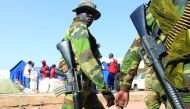Senegalese soldiers patrol near a camp of the Red Cross in Karang, Senegal, near the border with The Gambia, on January 20, 2017. Veteran Gambian leader Yahya Jammeh was on January 20 facing a midday deadline to quit power, after thousands of regional tro