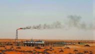 Flame from a Saudi Aramco oil installion known as “Pump 3” in the desert near Khouris, east of Riyadh.
