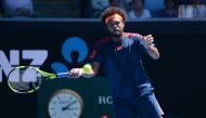 Jo-Wilfred Tsonga of France plays a forehand in his third round match against Jack Sock of The United States of America on day five of the 2017 Australian Open at Melbourne Park on January 20, 2017 in Melbourne, Australia. ( Recep ?akar - Anadolu Agency )