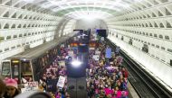 Protesters arrive on the platform at the Capital South Metro station for the Women's March on Washington on January 21, 2017 in Washington, DC. (Jessica Kourkounis/Getty Images/AFP)