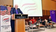 (From left) Everette E Dennis, Jocelyn Mitchell, Ali Mustafa, and Craig LaMay Q at Post Election Predications Forum hosted by American Chamber of Commerce Qatar in Doha yesterday. Pic: Abdul Basit / The Peninsula