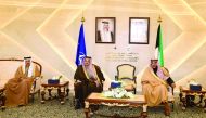 Minister of State for Defence Affairs H E Dr Khalid bin Mohammed Al Attiyah with the Secretary-General of the Gulf Cooperation Council (GCC), Dr Abdullatif bin Rashid Al Zayani, on the occasion of the opening of the Istanbul Cooperation Initiative (ICI) r