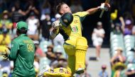 Australia's David Warner reacts after scoring 100 during the one-day international cricket match between Australia and Pakistan at the Adelaide Oval in Adelaide on January 26, 2017. (AFP / Brenton Edwards)
