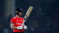 England's captain Eoin Morgan celebrates his half century. (REUTERS/Danish Siddiqui)