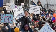 Pro Life supporters gather at the Washington Monument to hear Vice President Mike Pence speak at the March for Life rally on January 27, 2017 in Washington,DC. Anti-abortion activists are gathering for the 44th annual March for Life in Washington, protest