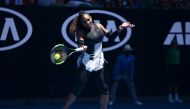 Serena Williams of USA returns the ball to Johanna Konta (not seen) of Great Britain during their Australian Open women's singles match at Margaret Court Arena in Melbourne, Australia on January 25, 2017.  Recep ?akar - Anadolu Agency
