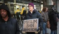 Several hundred demonstrators protest President Donald Trump's executive order which imposes a freeze on admitting refugees into the United States and a ban on travel from seven Muslim-majority countries at the international terminal at O'Hare Airport on 