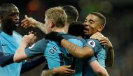Manchester City's Gabriel Jesus celebrates scoring their third goal with teammates. Reuters / John Sibley