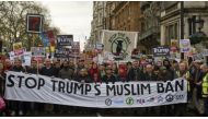 © Niklas Halle’n, AFP | Demonstrators holding placards march in central London during a protest against US President Donald Trump on February 4, 2017