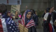 Demonstrators march in support of a ruling by a federal judge in Seattle that grants a nationwide temporary restraining order against the presidential order to ban travel to the United States from seven Muslim-majority countries, inside the Tom Bradley In