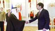 President of the Republic of Hungary, Janos Ader, receiving the credentials of Mohammed bin Hamad Al Khalifa as Qatar's ambassador extraordinary and plenipotentiary to Hungary. The ambassador conveyed Emir H H Sheikh Tamim bin Hamad Al Thani's greetings a