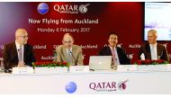 FROM RIGHT: Auckland Airport Chief Executive Adrian Littlewood, Ambassador to Australia and New Zealand Nasser bin Hamad Al Khalifa; Qatar Airways Group Chief Executive Akbar Al Baker and Qatar Airways Senior Vice-President Asia Pacific Marwan Koleilat, a