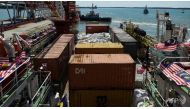 Aid and supplies for Rohingya are seen onboard the Malaysian ship Nautical Aliya before sailing to Myanmar at the Boustead Cruise Centre port in Port Klang on Feb 3, 2017. (AFP Photo/Mohd Rasfan).