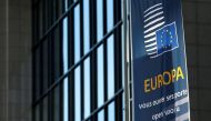 FILE PHOTO:A flag is seen outside the European Council headquarters on the eve of a EU Summit in Brussels, Belgium December 14, 2016. REUTERS/Yves Herman/File Photo
