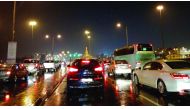 Vehicles moving on the Corniche Road during the drizzling last evening.  Pic: Salim Matramkot/The Peninsula