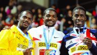 Jamaican sprinter Nesta Carter (extreme left)