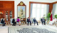 Emir H H Sheikh Tamim bin Hamad Al Thani met a delegation from the British Parliament, who called on the Emir to greet him on the occasion of their visit to Qatar, at Emiri Diwan yesterday. Emir reviewed relations of cooperation between Qatar and Britain 