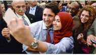 Canadian Prime Minister Justin Trudeau poses for a selfie in Ottawa.