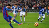 Barcelona's Lionel Messi scores a penalty against Leganes. REUTERS/Albert Gea

