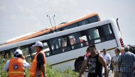 Photo released by Agencia Rosario via Noticias Argentinas of two buses after they crashed  at the national route 33 in Perez, Santa Fe province, Buenos Aires on February 24, 2017.AFP / NOTICIAS ARGENTINAS