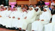 The Minister of Economy and Commerce H E Sheikh Ahmed bin Jassim Al Thani (second from right) attending an event to allot plots of land to private companies, yesterday.