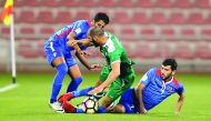 Action from the Qatar Stars League match between Al Ahli and Al Shahaniya at Al Arabi Stadium yesterday. Al Ahli won 3-2.