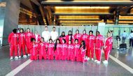 Bahrain women's team, aiming to complete a hat-trick at the GCC Women's Games, pose for a picture on arrival in Doha. Bahrain  won the 2013 and 2015 Games held in Bahrain and Oman respectively.