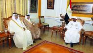 Deputy Prime Minister and Minister of State for Cabinet Affairs H E Ahmed bin Abdullah bin Zaid Al Mahmoud with President of the Republic of Sudan, Omar Hassan Ahmad Al Bashir, in Khartoum yesterday.