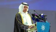 Prime Minister and Interior Minister H E Sheikh Abdullah bin Nasser bin Khalifa Al Thani speaking at QITCOM 2017.