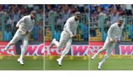 This combination of photographs created on March 7, 2017, shows India's cricket captain Virat Kohli as he celebrates the dismissal of Australia's Matthew Wade during the fourth day of the second cricket Test match between India and Australia at The M. Chi