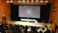 Mike Reiss speaks on stage during the Qumra Talks on “Writing and Producing Animation’, on day four of Qumra, yesterday.