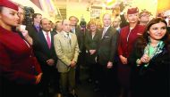 Qatar Airways Group Chief Executive Akbar Al Baker, Country Manager for Germany and Austria & Switzerland, Frédéric Gossot, and other officials at the press conference. 