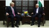 British Foreign Secretary Boris Johnson (L) speaks with Palestinian President Mahmoud Abbas (R) during their meeting at Presidential Palace in Ramallah, West Bank on March 8, 2017. (Issam Rimawi - Anadolu Agency).