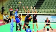 Action from the GCC Club Volleyball Championship match between Qatar's Al Rayyan and Al Hilal of Saudi Arabia at Ali bin Hamad Al Attiyah Arena yesterday. Al Rayyan won the match 3-1 with scores of 18-25, 30-28, 25-18 and 25-18. The home side is defending
