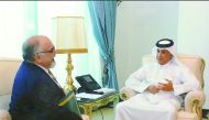 Minister of State for Foreign Affairs, H E Sultan bin Saad Al Muraikhi, with Ambassador of the Republic of Greece to Qatar, Constantinos Orphanides. Talks dealt with bilateral relations and means of enhancing them in addition to a number of issues of comm