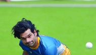 In this photograph taken on March 13, 2016, Pakistan's Mohammad Irfan delivers a ball as he takes part in a training session ahead of the World T20 cricket tournament match at The Eden Gardens Cricket Stadium in Kolkata.