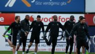 Players of Besiktas attend a traning session at Nevzat Demir Facilities ahead of the UEFA Europa League Round of 16 football match between Besiktas and Olympiacos in Istanbul, Turkey on March 15, 2017.  Metin Pala - Anadolu Agency
