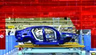 A Mercedes-Benz car is pictured in a production line at the plant of German carmaker in Bremen.
