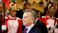 Argentina's President Mauricio Macri arrives at the headquarters of the South American Soccer Confederation (CONMEBOL) in Luque, Paraguay March 16, 2017. REUTERS/Jorge Adorno