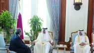 Emir H H Sheikh Tamim bin Hamad Al Thani with Prime Minister of Saint Vincent and the Grenadines Ralph Gonsalves at the Emiri Diwan yesterday. The meeting was attended by Prime Minister and Interior Minister H E Sheikh Abdullah bin Nasser bin Khalifa Al T