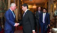 Prime Minister and Interior Minister H E Sheikh Abdullah bin Nasser bin Khalifa Al Thani with Prince Charles at the Clarence House Palace in London, on the occasion of the Qatar-UK Business and Investment Forum. 