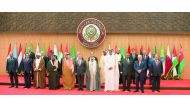 Emir H H Sheikh Tamim bin Hamad Al Thani with other Arab leaders at the 28th Ordinary Session of Arab League summit held at the King Hussein bin Talal Convention Centre in the Dead Sea area in Jordan, yesterday.