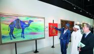 Malaysian-born artist Patric Rozario (left) and Katara General Manager Dr Khalid bin Ibrahim Al-Sulaiti (centre) at the opening of ‘Metals, Gems and Pearls’ exhibition at Katara.