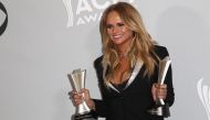 Miranda Lambert poses with the awards for Female Vocalist of the Year and Album of the Year, in the press room at the 52nd Academy of Country Music Awards on April 2, 2017, at the T-Mobile Arena in Las Vegas, Nevada. AFP / Tommaso Boddi