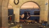 A picture shows the damaged train carriage at Technological Institute metro station in Saint Petersburg on April 3, 2017. / AFP.