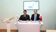 Gulf Air CEO Maher Salman Al Musallam (left) and Recaro CEO and Shareholder Mark Hiller at the signing ceremony in Aircraft Interiors Expo in Hamburg, Germany.