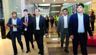 Officials of Apparel Group, Nilesh Ved (third left), Chairman, Athish (second right), Group Finance Manager; Sunil Thakkar (right), General Manager, Apparel Qatar; with Trevor Hill (second left), General Manager, Doha Festival City (DFC), during a media t