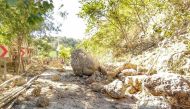 Fallen rocks block a road in Batangas after an earthquake was felt in parts of Luzon. Photo courtesy of Rod Ebora Panganiban
